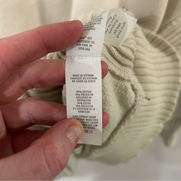 Aerie Pleated Sleeve Crewneck Cream Oversized Boxy Cheer Sweatshirt Size Large - Picture 7 of 10